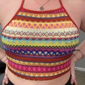 Rainbow Woven Cropped Top